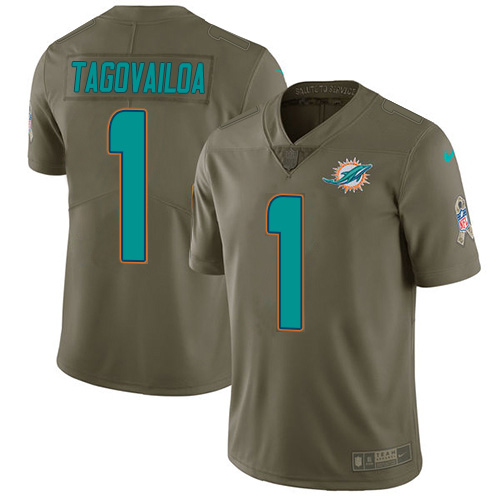 Dolphins #1 Tua Tagovailoa Olive Youth Stitched Limited 2017 Salute To Service Jersey