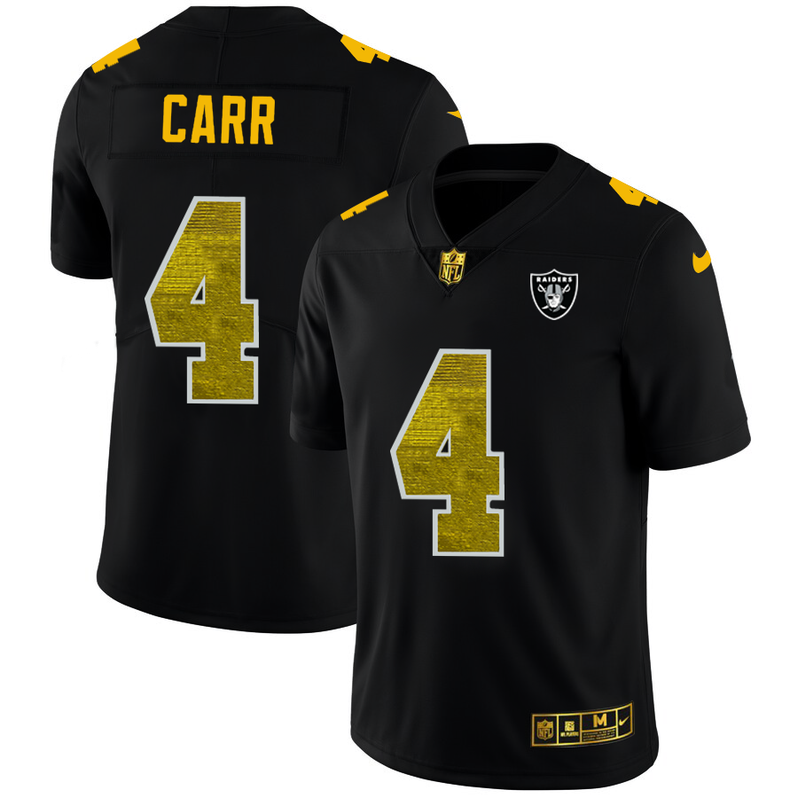 Las Vegas Raiders #4 Derek Carr Men's Black Golden Sequin Vapor Limited Jersey