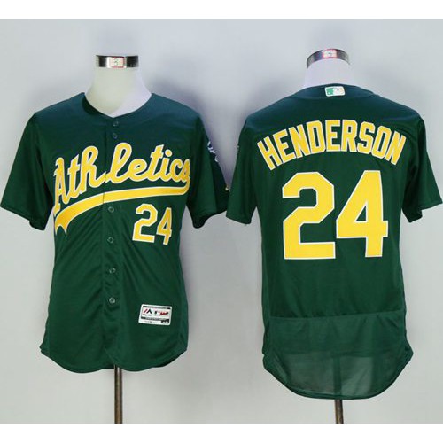 Oakland Athletics #24 Rickey Henderson Green Flexbase Authentic Collection Cooperstown Stitched Jersey Men's