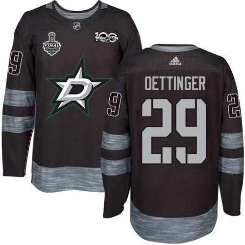 Adidas Dallas Stars #29 Jake Oettinger Black 1917-2017 100th Anniversary 2020 Stanley Cup Final Stitched Jersey Men's