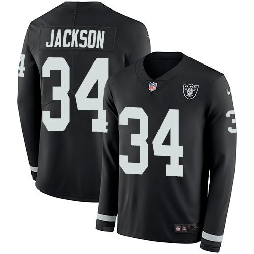 Raiders #34 Bo Jackson Black Team Color Men's Stitched Limited Therma Long Sleeve Jersey