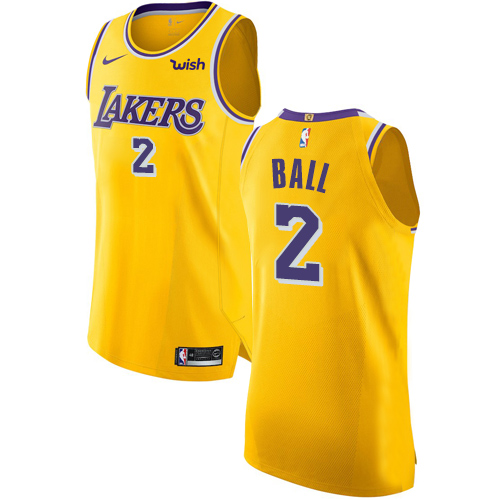 Los Angeles Lakers #2 Lonzo Ball Gold Authentic Icon Edition Jersey Mens