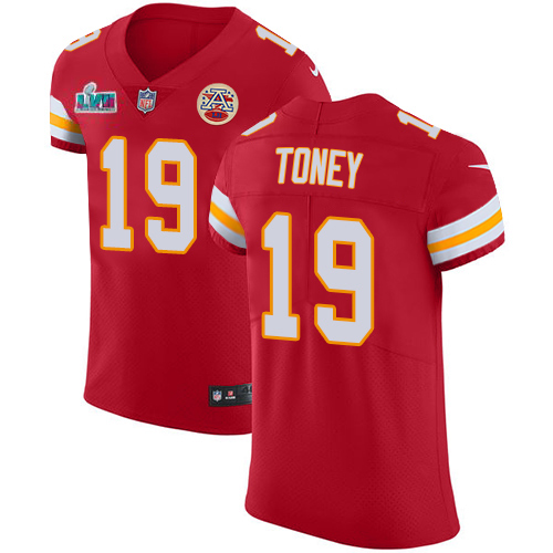 Chiefs #19 Kadarius Toney Red Team Color Super Bowl LVII Patch Men's Stitched Vapor Untouchable Elite Jersey
