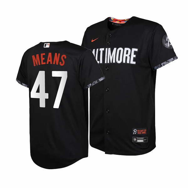 Youth Baltimore Orioles #47 John Means 2023 City Connect Cool Base Jersey Black
