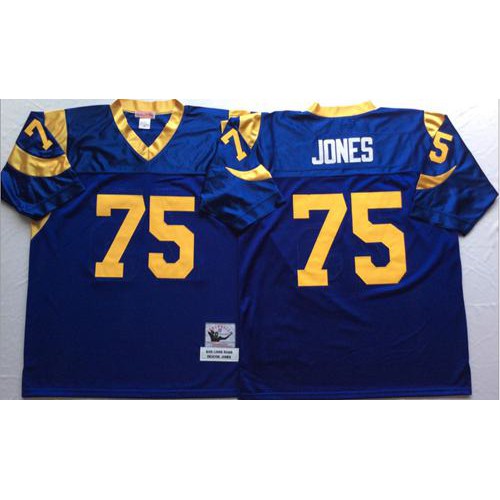 Mitchell And Ness Los Angeles Rams #75 Deacon Jones Blue Throwback Stitched Jersey Men's