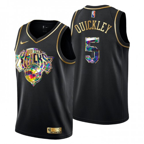 New York New York Knicks #5 Immanuel Quickley Mens Golden Edition Diamond Logo 2021/22 Swingman Jersey - Black Mens