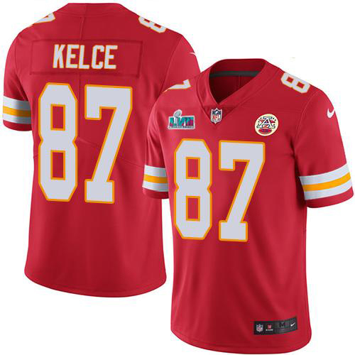 Chiefs #87 Travis Kelce Red Team Color Super Bowl LVII Patch Youth Stitched Vapor Untouchable Limited Jersey