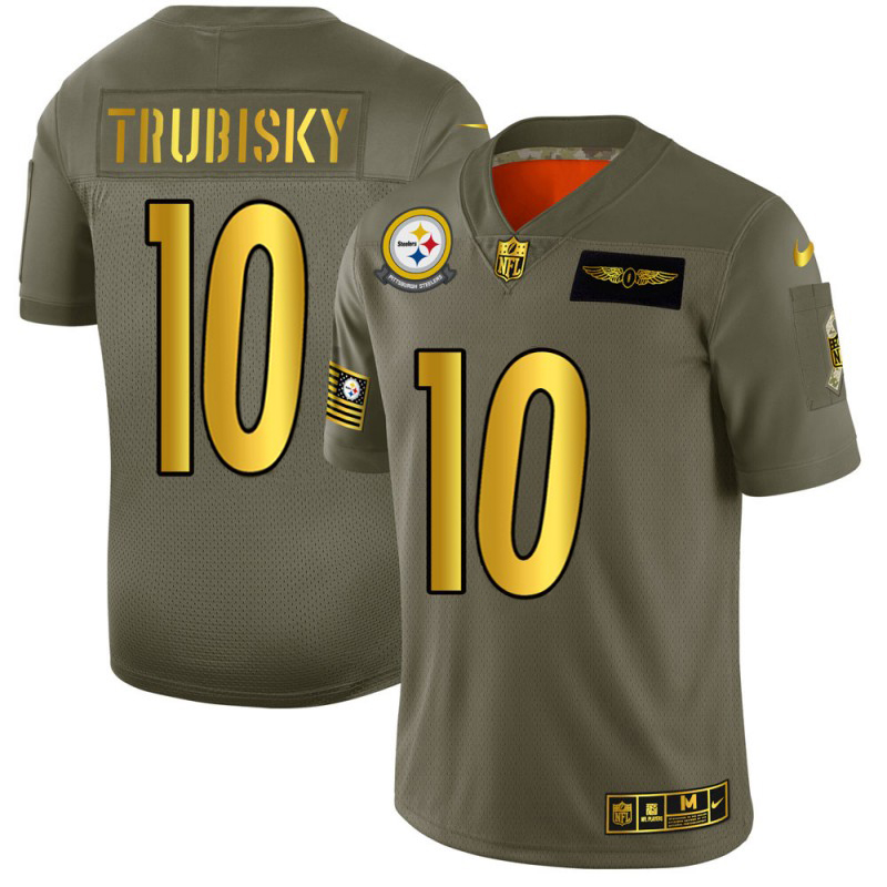 Pittsburgh Steelers #10 Mitchell Trubisky Men's Olive Gold 2019 Salute To Service Limited Jersey