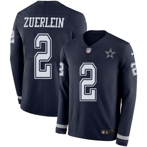 Dallas Cowboys #2 Greg Zuerlein Navy Blue Team Color Men's Stitched Limited Therma Long Sleeve Jersey Men's
