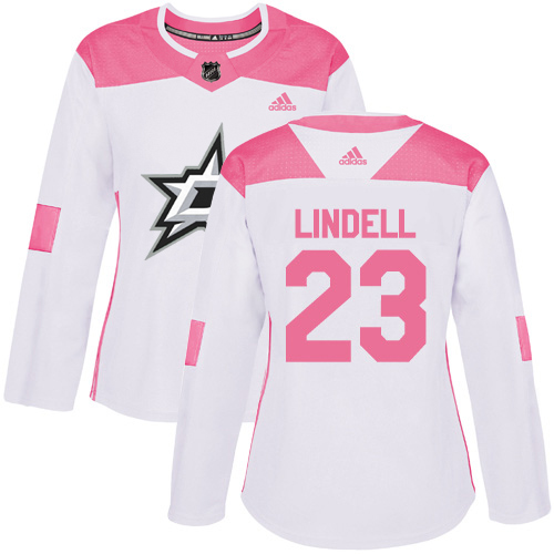 Adidas Dallas Stars #23 Esa Lindell White/Pink Authentic Fashion Women's Stitched Jersey Womens