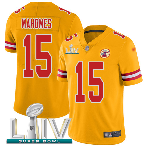 Chiefs #15 Patrick Mahomes Gold Super Bowl LIV 2020 Youth Stitched Limited Inverted Legend Jersey