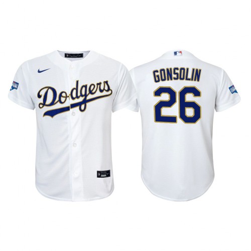 Los Angeles Los Angeles Dodgers #26 Tony Gonsolin Youth 2021 Gold Program World Series Champions Jersey Whtie Youth