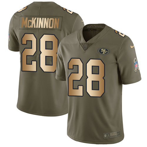 San Francisco 49ers #28 Jerick McKinnon Olive/Gold Men's Stitched Limited 2017 Salute To Service Jersey Men's