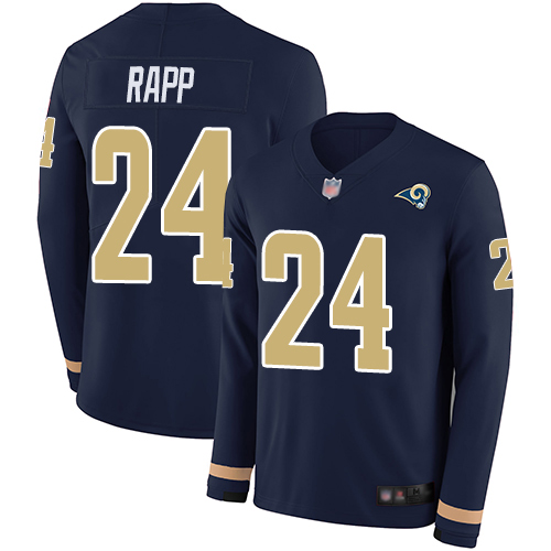 Los Angeles Rams #24 Taylor Rapp Navy Blue Team Color Men's Stitched Limited Therma Long Sleeve Jersey Men's