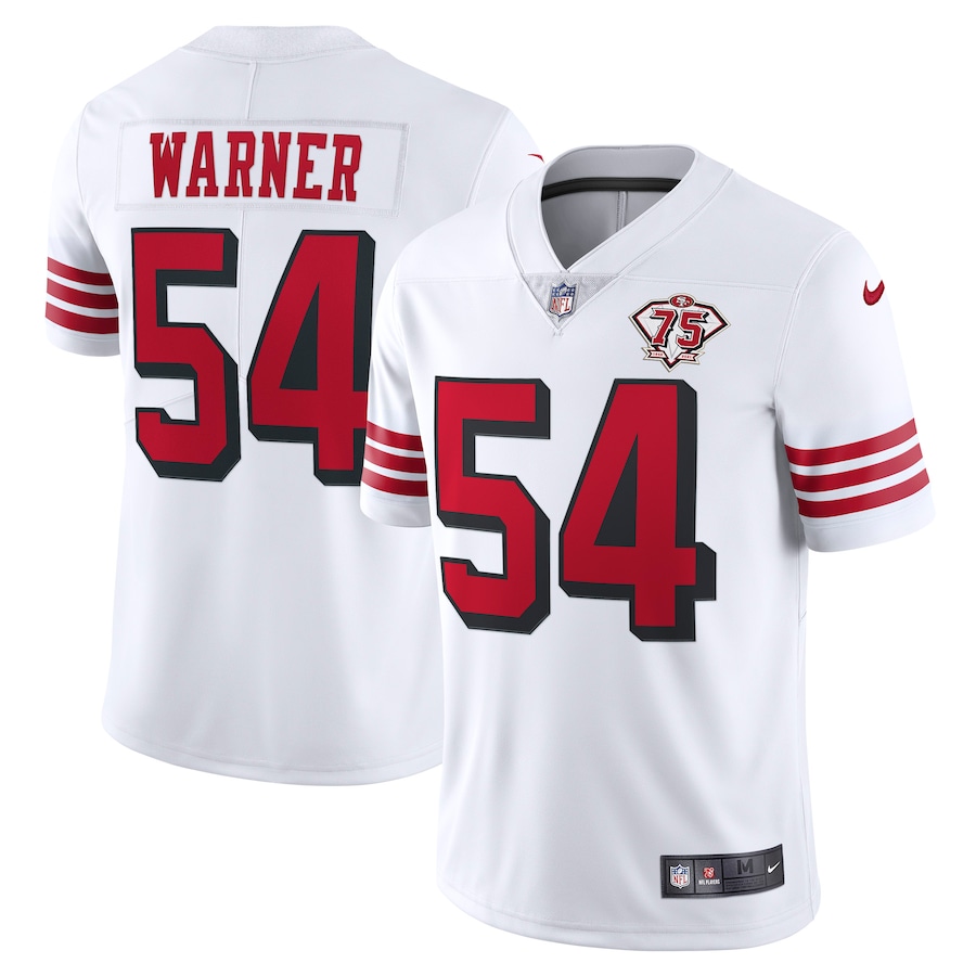 49ers #54 Fred Warner White Rush Youth 75th Anniversary Stitched Vapor Untouchable Limited Jersey