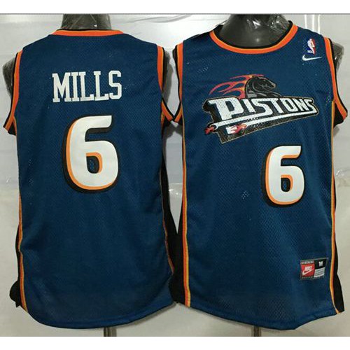 Detroit Pistons #6 Terry Mills Blue Throwback Stitched Jersey Mens