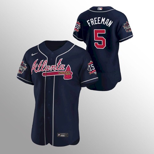Atlanta Atlanta Braves #5 Freddie Freeman Men's 150th Anniversary 2021 World Series Authentic Jersey - Navy Men's