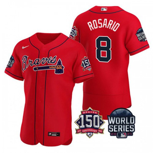 Atlanta Atlanta Braves #8 Eddie Rosario Men's 150th Anniversary 2021 World Series Authentic Jersey - Red Men's