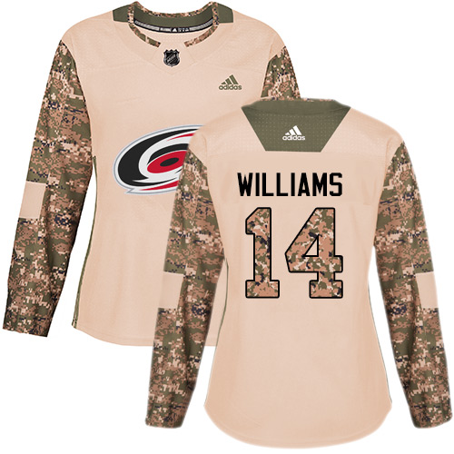 Adidas Carolina Hurricanes #14 Justin Williams Camo Authentic 2017 Veterans Day Women's Stitched Jersey Womens
