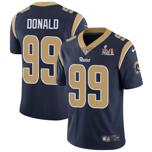 Rams #99 Aaron Donald Navy Blue Team Color Super Bowl LVI Patch Men's Stitched Vapor Untouchable Limited Jersey