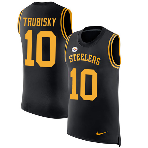 Steelers #10 Mitchell Trubisky Black Team Color Men's Stitched Limited Rush Tank Top Jersey