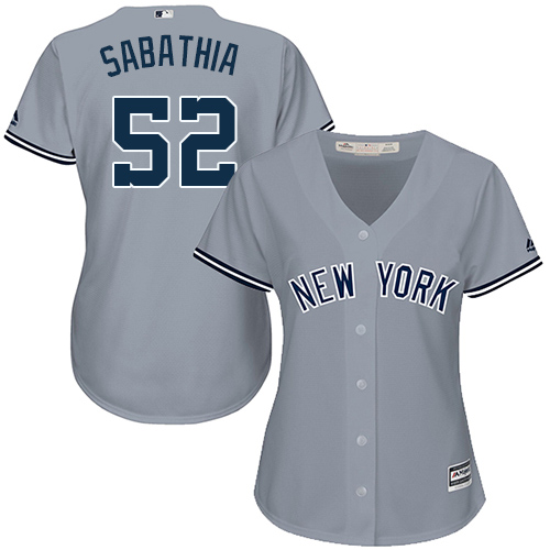 New York Yankees #52 C.C. Sabathia Grey Road Women's Stitched Jersey Womens