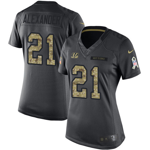 Cincinnati Bengals #21 Mackensie Alexander Black Women's Stitched Limited 2016 Salute to Service Jersey Womens