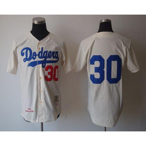 Mitchell And Ness 1962 Los Angeles Dodgers #30 Maury Wills Cream Stitched Throwback Jersey Men's
