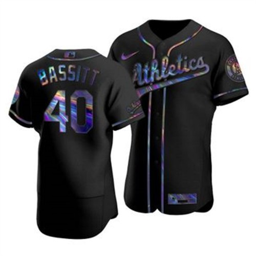 Oakland Oakland Athletics #40 Chris Bassitt Men's Iridescent Holographic Collection Jersey - Black Men's