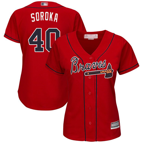 Atlanta Braves #40 Mike Soroka Red Alternate Women's Stitched Jersey Womens