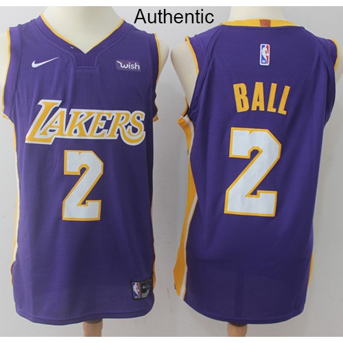 Los Angeles Lakers #2 Lonzo Ball Purple Authentic Statement Edition Jersey Mens
