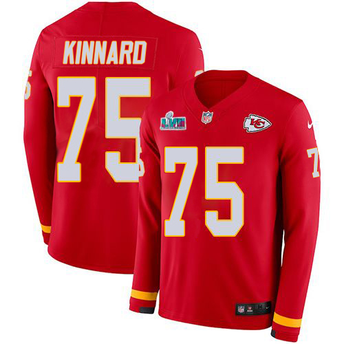 Chiefs #75 Darian Kinnard Red Team Color Super Bowl LVII Patch Youth Stitched Limited Therma Long Sleeve Jersey