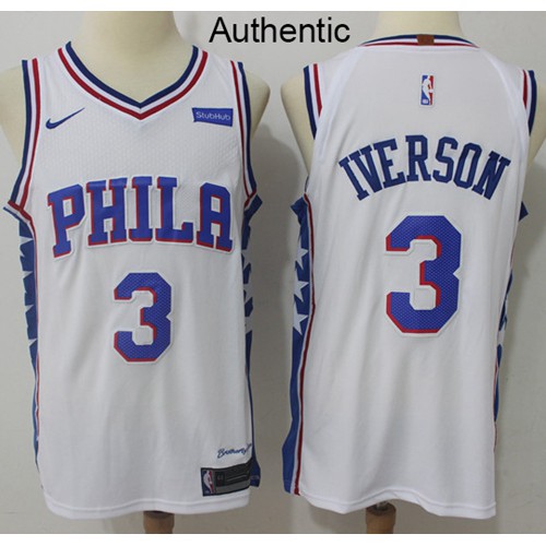Philadelphia 76ers #3 Allen Iverson White Authentic Association Edition Jersey Mens
