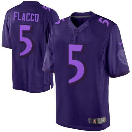 Baltimore Ravens #5 Joe Flacco Purple Men's Stitched Drenched Limited Jersey Men's