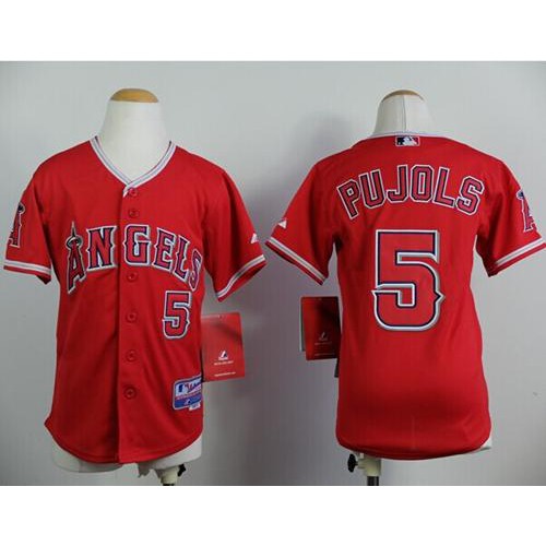 Los Angeles Angels #5 Albert Pujols Red Stitched Youth Jersey Youth