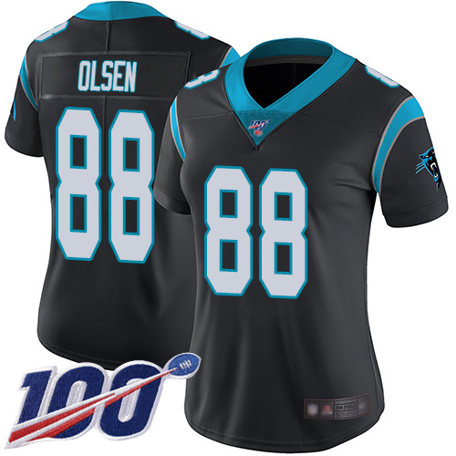 Carolina Panthers #88 Greg Olsen Black Team Color Women's Stitched 100th Season Vapor Limited Jersey Womens