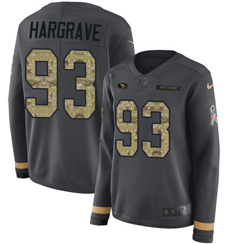 49ers #93 Javon Hargrave Anthracite Salute To Service Women's Stitched Limited Therma Long Sleeve Jersey
