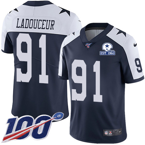 Dallas Cowboys #91 L.P. Ladouceur Navy Blue Thanksgiving Men's Stitched With Established In 1960 Patch 100th Season Vapor Untouchable Limited Thro