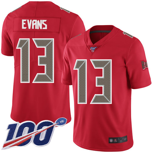 Buccaneers #13 Mike Evans Red Men's Stitched Limited Rush 100th Season Jersey