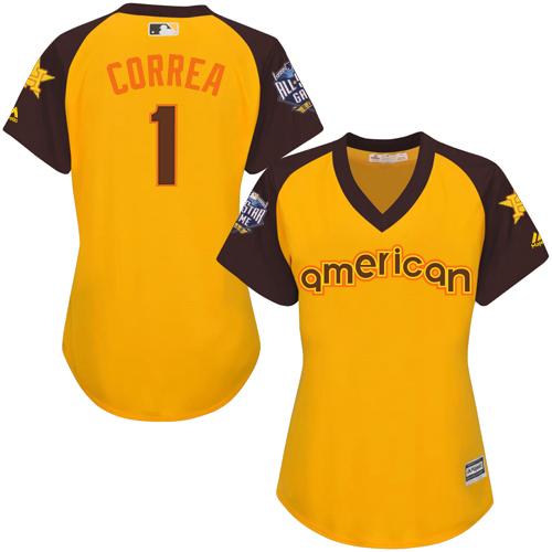 Houston Astros #1 Carlos Correa Gold 2016 All-Star American League Women's Stitched Jersey Womens