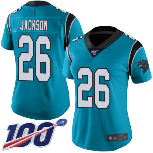 Carolina Panthers #26 Donte Jackson Blue Women's Stitched Limited Rush 100th Season Jersey Womens