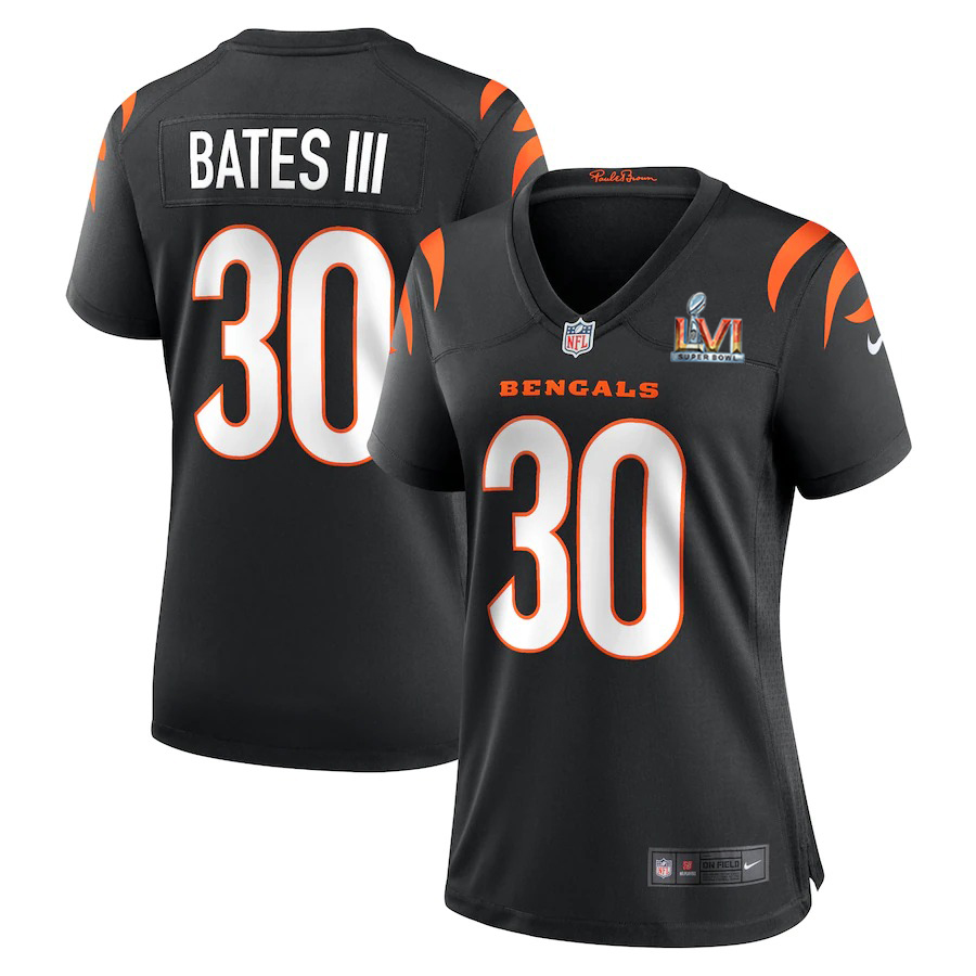 Cincinnati Bengals #30 Jessie Bates White Super Bowl LVI Patch Women's Game Jersey