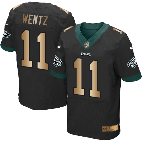Philadelphia Eagles #11 Carson Wentz Black Alternate Men's Stitched New Elite Gold Jersey Men's