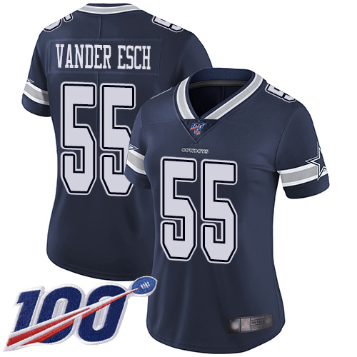 Cowboys #55 Leighton Vander Esch Navy Blue Team Color Women's Stitched 100th Season Vapor Limited Jersey