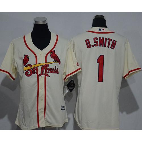 St.Louis Cardinals #1 Ozzie Smith Cream Alternate Women's Stitched Jersey Womens