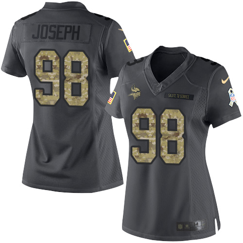Minnesota Vikings #98 Linval Joseph Black Women's Stitched Limited 2016 Salute To Service Jersey Womens