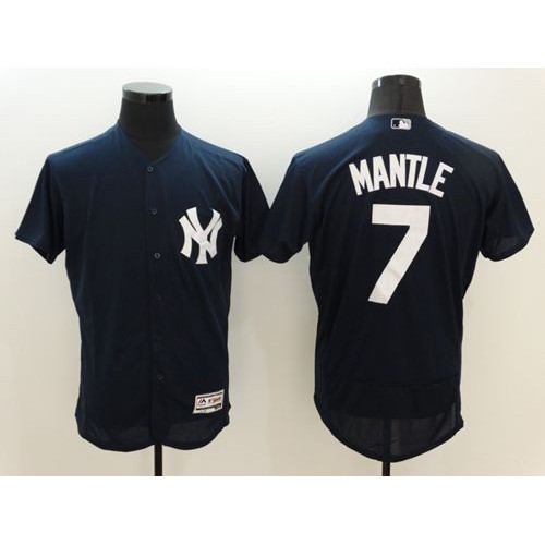 New York Yankees #7 Mickey Mantle Navy Blue Flexbase Authentic Collection Stitched Jersey Men's