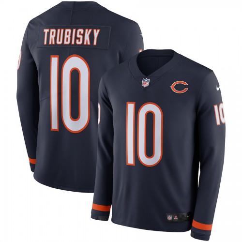 Men's Chicago Bears #10 Mitchell Trubisky Navy Blue Team Color Men's Stitched Limited Therma Long Sleeve Jersey Men's