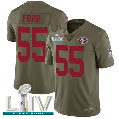 San Francisco 49ers #55 Dee Ford Olive Super Bowl LIV 2020 Youth Stitched Limited 2017 Salute To Service Jersey Youth