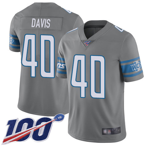 Detroit Lions #40 Jarrad Davis Gray Men's Stitched Limited Rush 100th Season Jersey Men's